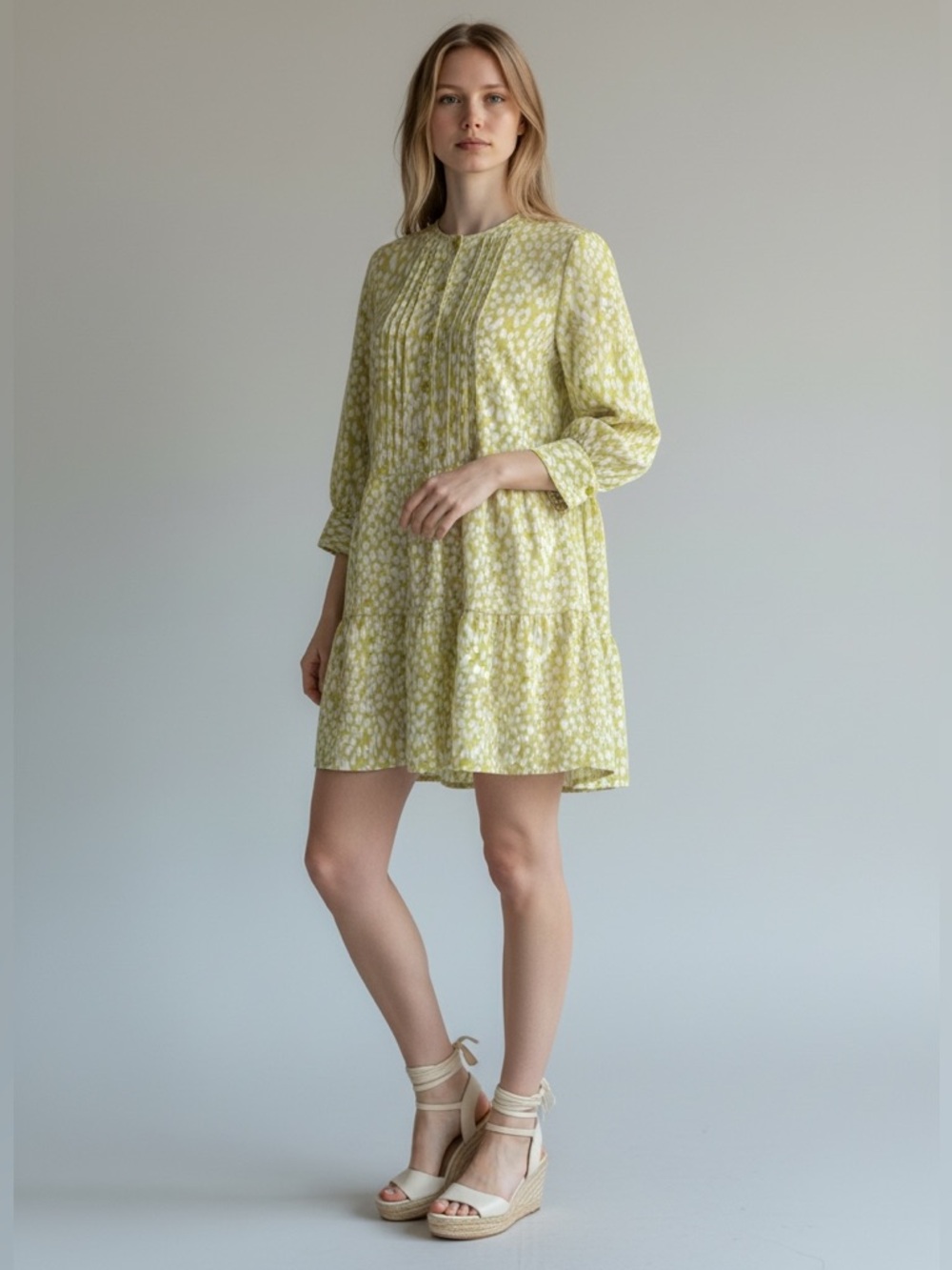 Who What Wear Citrus Leopard Pintuck Tiered Mini Dress